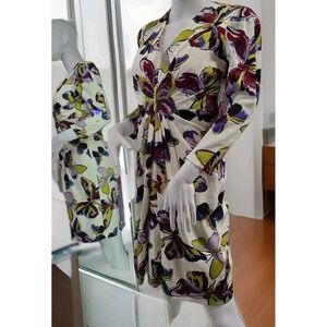 Andrew GN Butterfly Couture Dress SZ 42 Multicolor Floral & Sequin Appliqué Midi